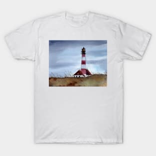 Westerheversand Lighthouse North Sea Watercolor Painting T-Shirt